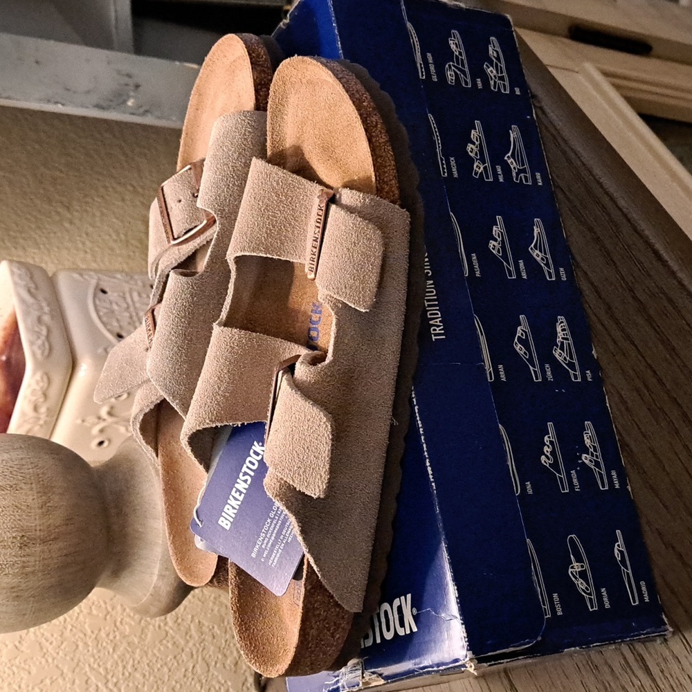 Birkenstock Taupe Suede Slip-On Sandals